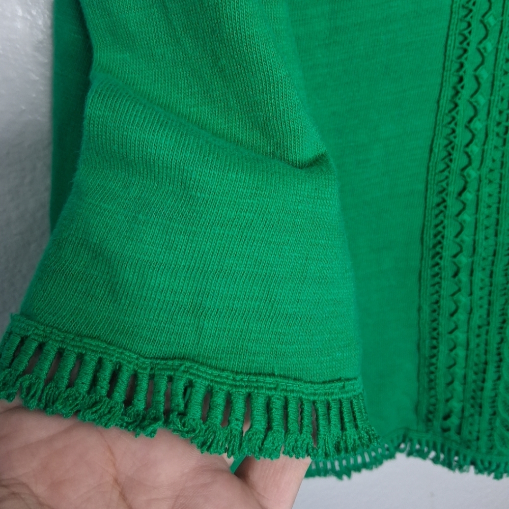 Charter Club Top Long Sleeve Green Round Neck Embroidered Petite Large - Picture 12 of 15